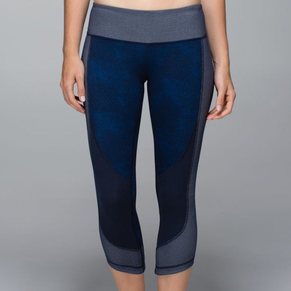 LULULEMON 4 Wunder Under Crop Sashiko Inkwell Faux-Denim Leggings Luon - Picture 5 of 9
